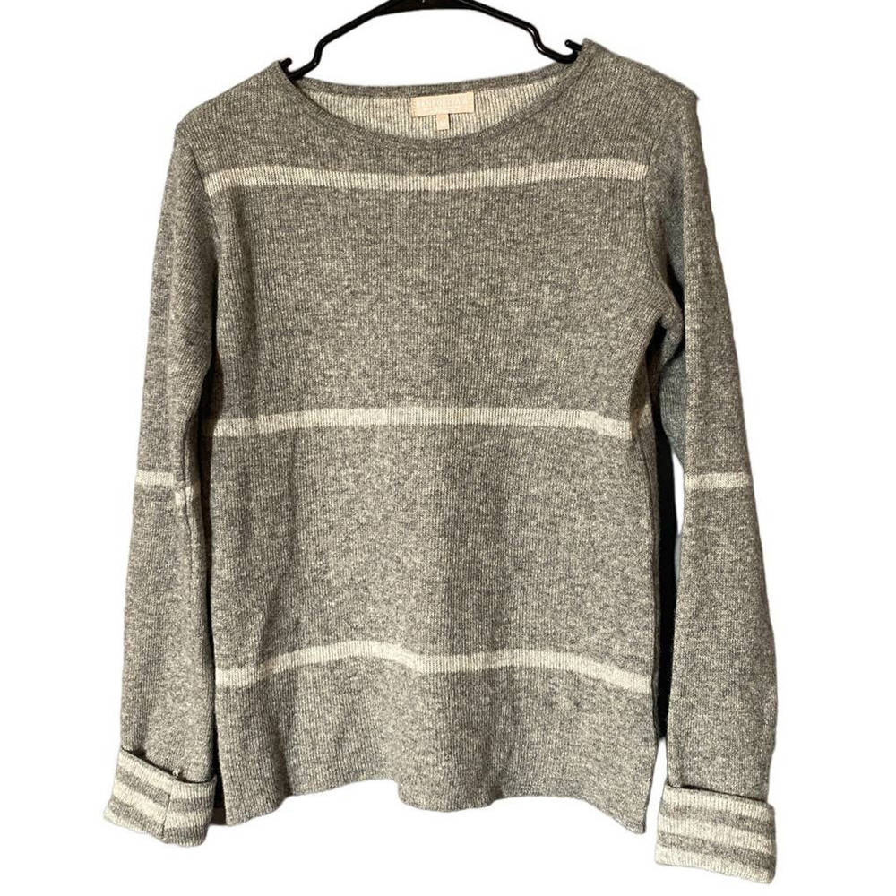 Benedetta B. Gray Striped Merino Wool Blend Long Sleeve Knit Sweater Women Sz M
